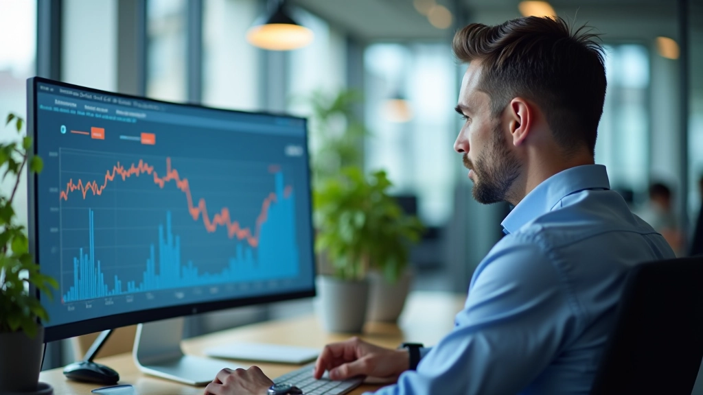 Finanzanalyst bei der Arbeit mit Zinsstrukturkurven auf modernem Monitor